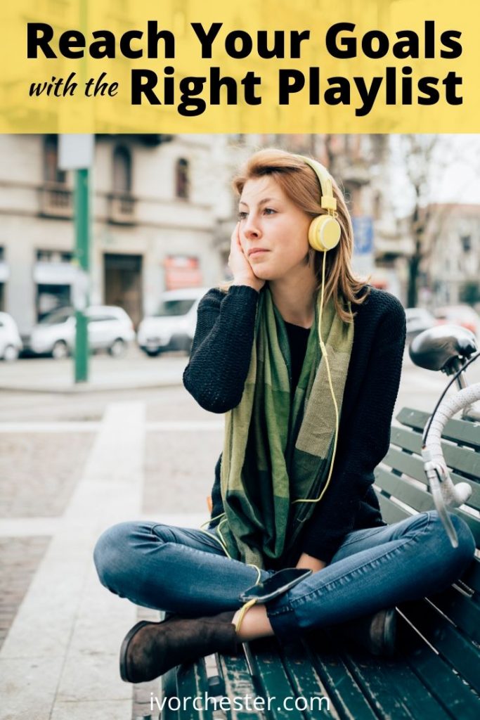 girl listening to music with yellow headphones